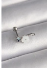 316L Çelik Gümüş Renk Zirkon Taş Detay Beyaz Çiçek Model Tragus Piercing