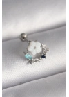 316L Çelik Gümüş Renk Zirkon Taş Detay Beyaz Çiçek Model Tragus Piercing