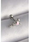 316L Çelik Gümüş Renk Zirkon Taş Detay Pembe Kalp İşleme Tragus Piercing