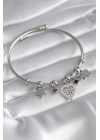 316L Çelik Gümüş Renk Zirkon Taşlı Kalp Figür Fil Detay Charm Model Kadın Bileklik