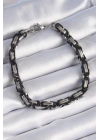 316L Çelik Siyah Gümüş Renk Kral Zincir Model Erkek Bileklik