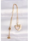 316L Çelik Zincir Altın Renk İnci Taş Detay Zirkon Taşlı Kalp Kolye