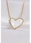 316L Çelik Zincir Altın Renk Mermer Desenli Kalp Kolye