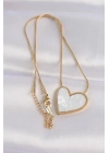 316L Çelik Zincir Altın Renk Mermer Desenli Kalp Kolye