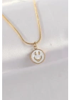 316L Çelik Zincir Altın Renk Mermer Desenli Minimal Smile Kolye