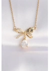 316L Çelik Zincir Altın Renk Zirkon Taşlı Damla Detay Fiyonk Kolye