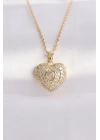 316L Çelik Zincir Altın Renk Zirkon Taşlı Kalp Kolye