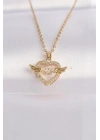 316L Çelik Zincir Altın Renk Zirkon Taşlı Kanatlı Kalp Kolye