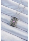 316L Çelik Zincir Eskitme Gümüş Renk Pembe Mineli Kalp Figürlü Tarot Kolye