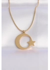 316L Çelik Zincir Gold Renk Ay Yıldız Unisex Kolye