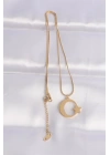 316L Çelik Zincir Gold Renk Ay Yıldız Unisex Kolye