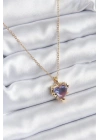 316L Çelik Zincir Gold Renk Mor Renk Zirkon Taşlı Kalp Model Kadın Kolye