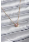 316L Çelik Zincir Gold Renk Pembe Zirkon Taşlı Charm Kadın Kolye