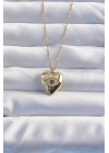 316L Çelik Zincir Gold Renk Zirkon Taşlı Göz Figürlü İçi Açılabilir Kalp Model Kolye