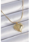 316L Çelik Zincir Gold Renk Zirkon Taşlı Kalp Kanat İşlemeli Kadın Kolye