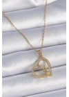 316L Çelik Zincir Gold Renk Zirkon Taşlı Kalp Model Melek Detay Kadın Kolye