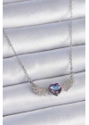 316L Çelik Zincir Gümüş Renk Mor Zirkon Taşlı Kanatlı Kalp Model Kadın Kolye
