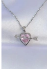 316L Çelik Zincir Gümüş Renk Pembe Zirkon Taşlı Eros Kolye