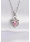 316L Çelik Zincir Gümüş Renk Pembe Zirkon Taşlı Rapunzel Kolye