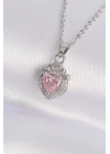 316L Çelik Zincir Gümüş Renk Pembe Zirkon Taşlı Rapunzel Kolye