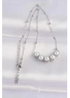 316L Çelik Zincir Gümüş Renk Sıralı İnci Taşlı Kolye
