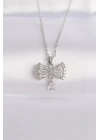 316L Çelik Zincir Gümüş Renk Zirkon Taşlı Kalp Detay Fiyonk Kolye