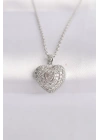 316L Çelik Zincir Gümüş Renk Zirkon Taşlı Kalp Kolye