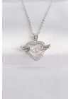 316L Çelik Zincir Gümüş Renk Zirkon Taşlı Kanatlı Kalp Kolye