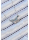316L Çelik Zincir Gümüş Renk Zirkon Taşlı Nazarlı Kelebek Kolye
