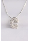 316L Çelik Zincirli Zirkon Taşlı C Harfli Silver Renk Bubble Kolye