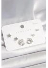 925 Ayar Gümüş Çivi Zirkon Taşlı Hilal Yıldız Model Kadın Küpe Seti