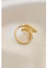 Ayarlamalı Gold Renk Metal Zirkon Taşlı Kanat Yüzük