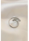 Ayarlamalı Silver Renk Metal Zirkon Taşlı Kanat Yüzük