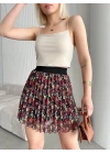 Baskılı astarlı mini etek