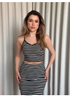 Çizgili etek crop takım