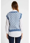 Dama Desenli Örme Oversıze Kadın Triko