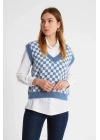Dama Desenli Örme Oversıze Kadın Triko