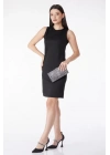 Düz Bisiklet Yaka Kadın Siyah Mini Elbise