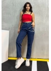 Düz Orta Kadın Mavi Slim Fit Mom pantolon