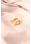Gold Renk Metal Zirkon Taşlı Kaplan Model Ayarlanabilir Kadın Yüzük