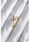 Gold Renk Pembe Zirkon Taşlı Kelebek Model Kadın Yüzük