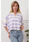 Gömlek yaka çizgili triko tişört