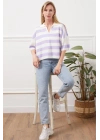 Gömlek yaka çizgili triko tişört