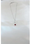 Gümüş Kaplama Kırmızı Gül Figürlü Kadın Kolye