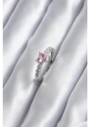 Gümüş Renk Zirkon Taşlı Pembe Kristal Kalp Model Kadın Yüzük