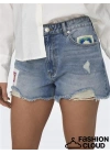 İşlemeli Denim Kadın Şort