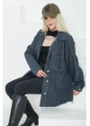 Kadın Çift Cepli Püskül Detay Kot Ceket