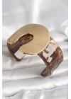 Kahverengi Mermer Desen Akrilik Plastik Gold Nal Model Plaka Vintage Kadın Bilezik