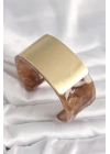 Kahverengi Mermer Desen Akrilik Platik Gold Dikdörtgen Plaka Model Vintage Kadın Bilezik
