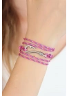 Karışık Desenli Pembe Renk Gümüş Metal Kancalı Bayan Çoklu Bileklik